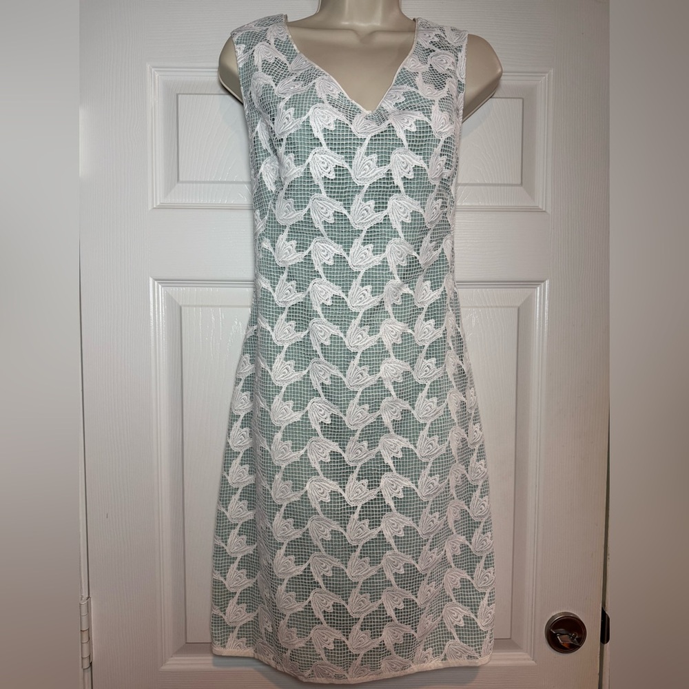 Tory Burch Size 10 Mint Green White Lace Sheath Dress Garden Party